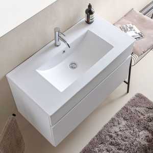 90cm <b>White</b> Wood <b>Wall</b>-Hung <b>Bathroom</b> <b>Cabinet</b> with Sink and Shanghai Mirror <b>Bathroom</b> Sets - Product Image 4