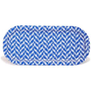 Bandeja de Metal ligero azul antideslizante Rectangular de 160x350mm Bandeja de servicio de madera MDF de diseño elegante para té y café - Product Image 2