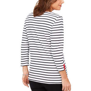 Top sportivo da donna Karen Scott rosso brillante, taglia media, in tessuto lavorato a maglia a righe color block - Product Image 2