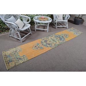 Vintage Rug 1.9x9.7 ft (57x297 cm), <b>Yellow</b> Patchwork Turkish Rug - Product Image 2