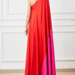 Vestido Largo de Satén con Parches Rojos, Diseño Holgado - Product Image 6