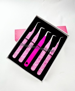 New 90 Degree <b>Pink</b> Paper Coating 45 Degree Eyelash Extension Tweezers With Cherry Lip Lash Tile Custom Logo Beauty Instrument - Product Image 2