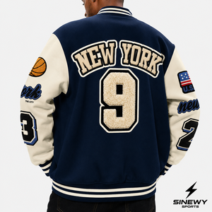 SINEWY SPORTS <b>Men's</b> Navy Blue Varsity <b>Jacket</b> Embroidered NY Letter Patch Design Preppy Style <b>Baseball</b> <b>Jacket</b> Autumn Wear - Product Image 6