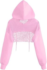 Women's Cropped Hoodie Sweatshirt Solid <b>Pink</b> Long Sleeve Knitted Asymmetric Lace Detail Oversized Spring Wear - Product Image 2