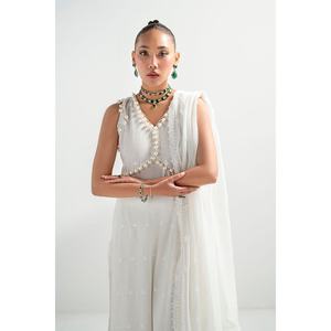 Conjunto de traje de tela Schiffli sin coser de 3 piezas en color blanco para mujer - Product Image 4