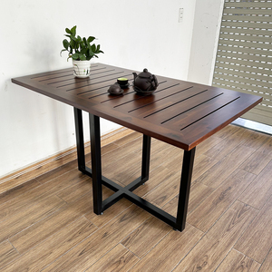 Durable Outdoor Acacia Wood <b>Table</b> with Powder-Coated Iron Legs Industrial Design Style <b>Portable</b> for Courtyard Balcony-CFD68130 - Product Image 4