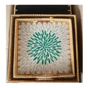 Plateau de service en rotin haut de gamme avec incrustation de nacre, plateau décoratif fait à la main pour la décoration intérieure - Product Image 4