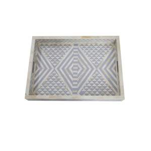 Bandeja de incrustaciones de hueso de inspiración vintage con patrones de diseño floral Bandeja de servicio de incrustaciones de hueso Fiesta de Navidad - Product Image 1