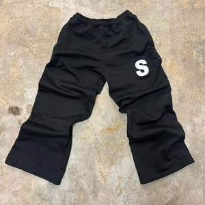 Pantalons de survêtement décontractés personnalisés de haute qualité en coton, lavage à l'acide, froissés, taille élastique, imprimé en soie superposé, pour hommes - Product Image 2