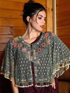 Victorian Burlesque hecho a mano recto fiesta capa 100% poliéster semilla cuentas bordado espectacular Vintage lentejuelas perlas - Product Image 4