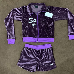 Otoño mujer cómodo personalizar 2 piezas Casual cremallera chaqueta pantalones cortos conjunto terciopelo chándal ropa de mujer - Product Image 3