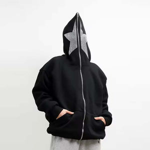 Sweat à capuche personnalisé du fabricant pour hommes, poids lourd, éponge française, 500gsm, délavé au soleil, visage entier, lavage à l'acide, fermeture éclair pour l'hiver - Product Image 1