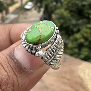 Anillo de Plata de Ley 925 turquesa de cobre verde al por mayor-Joyería fina hecha a mano única - Product Image 2