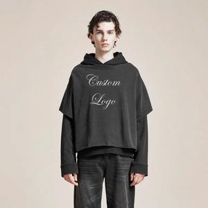 Sudadera con capucha para hombre de estilo de doble capa lavada con ácido duradera de la mejor calidad, sudaderas con capucha para hombre lavadas de gran tamaño con logotipo impreso personalizado - Product Image 2