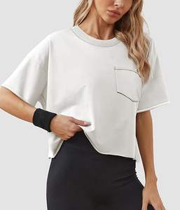 Camisetas cortas elegantes y cómodas para mujer, camisetas 100% de algodón ligeras en blanco para mujer, camisetas cortas de Fitness para mujer - Product Image 4