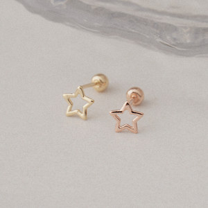ต่างหูเม็ดกลมสีทอง14K สำหรับผู้หญิงต่างหูแบบเจาะรูสุดทันสมัยเครื่องประดับแบบเจาะรูรูปดาวสำหรับทุกวันแบบเรียบง่ายขายส่งจาก K-Jewelry - Product Image 4