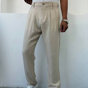 Pantalon habillé marron coupe ajustée pour hommes pantalon de bureau décontracté confortable et léger en coton mi hip hop imperméable pour les affaires au quotidien - Product Image 1