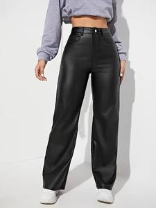Pantalon large décontracté et confortable pour femmes en similicuir noir respirant avec taille haute taille moyenne Caractéristiques de la saison d'hiver - Product Image 6