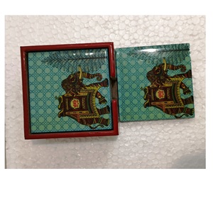 elephant <b>green</b> square Custom Material <b>Coaster</b> Set Classic Style round Stone Pads for Kitchen Made in India - Product Image 2