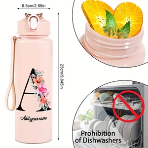 Botella de Agua de Plástico Personalizada de 26 oz <span class=keywords><strong>con</strong></span> Pajita, Diseño Floral <span class=keywords><strong>con</strong></span> Iniciales y <span class=keywords><strong>Nombre</strong></span> Personalizado, <span class=keywords><strong>Taza</strong></span> de Viaje Antiderrames <span class=keywords><strong>con</strong></span> Asa y Marcador de Tiempo - Product Image 2
