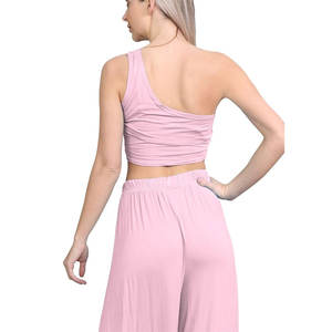 Sujetador deportivo corto sin costuras de un hombro, transpirable y absorbente del sudor, hecho de algodón a la moda, técnica lavada, Sujetador deportivo - Product Image 3