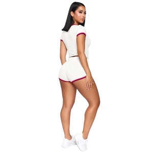 Women's Breathable Quick Dry 2-Piece <b>Yoga</b> <b>Set</b> with Solid Pattern Custom Logo Front Mid Waist Elastic Closure Short Border Lining - Product Image 3