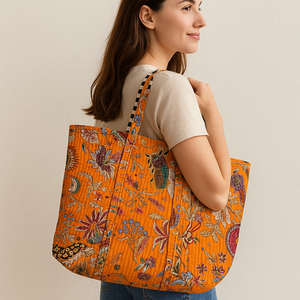 Bohemian <b>Quilted</b> Floral Tote Bag - Vibrant Sustainable Everyday <b>Handbag</b> - Product Image 1