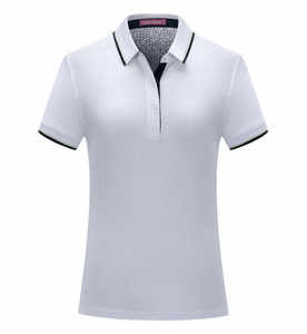 Polos deportivos de verano informales OEM ODM para mujer con solapa de cuentas finas de seda de algodón peinado personalizado - Product Image 1