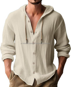 Camisas de manga larga para hombre, de color sólido Sudadera con capucha, tops sueltos para hombre, blusa, camiseta informal con botón - Product Image 1