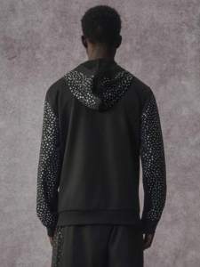 Sweat-shirts d'hiver pour hommes en polaire épaisse avec strass noirs, streetwear chaud, tissu doux, motif scintillant, fermeture éclair intégrale, vêtements pour la saison froide - Product Image 2