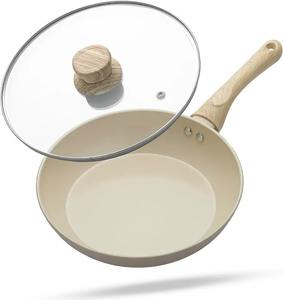 Poêle antiadhésive avec couvercle en verre, compatible induction, poêle profonde, revêtement marbré, ustensiles de cuisine - Product Image 1