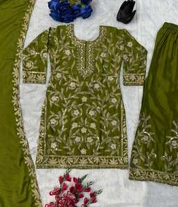 NUEVO SALWAR KAMEEZ DE DISEÑADOR para MUJER con DUPATTA ELEGANTE, SEDA CHINON PESADA con BORDADO, DE SECADO RÁPIDO, para FIESTAS, TODAS LAS TEMPORADAS - Product Image 6