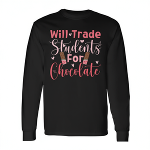 Camiseta de manga larga para estudiantes de comercio con la frase 'Will Trade Students for Chocolate', divertida camiseta para profesores del Día de San Valentín - Product Image 2