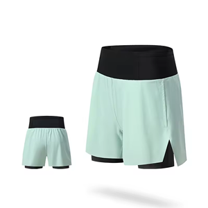 Ensemble de shorts de course pour hommes, été, 2 couches, uni, sans couture, taille élastique, logo personnalisé, respirant, séchage rapide, actif - Product Image 3