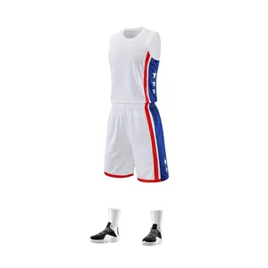 批发新款运动服篮球衫短套可逆滑车斜纹篮球制服，带定制图案