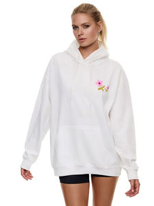 Sudaderas con capucha informales de cuello redondo para Otoño e Invierno para mujer, forro polar 100% algodón, manga abullonada, logotipo frontal - Product Image 3