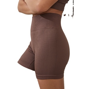 Ensembles d'entraînement d'été pour femmes personnalisés, courts et solides-Matériau côtelé extensible Vêtements d'entraînement de gymnastique - Product Image 6