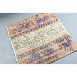 Alfombra de lana turca Vintage de 2,6x2,5 pies, azul y Beige, clásica, área grande, rectángulo, patrón abstracto, patrón de pasillo, Alfombra de habitación de látex - Product Image 2