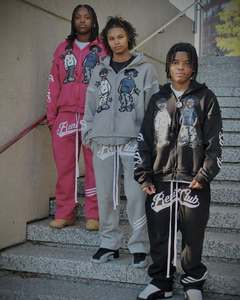 ชุดวอร์มกางเกงวอร์มสำหรับผู้ชายชุดเสื้อฮู้ดกางเกงพิมพ์ลาย DTG แบบกำหนดเองลายเพชรเทียม - Product Image 4