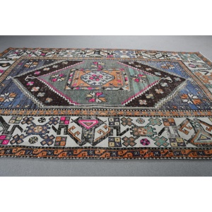 พรมขนาด 5.3x8.6 ฟุต, พรมตุรกีโบราณ, พรมลายดอกไม้สีน้ำเงิน - Product Image 3