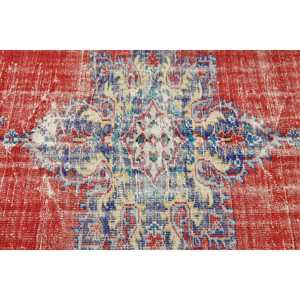 Tapis turc 3,9x5,1 pieds, tapis d'appoint vintage, tapis en laine rouge et bleu à motifs floraux - Product Image 5
