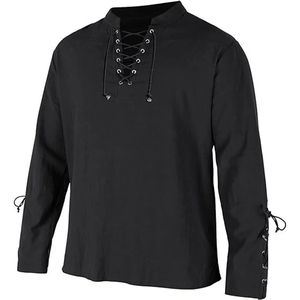 <b>Men's</b> Long Sleeve <b>Shirts</b> <b>Lace</b> <b>Up</b> V-neck Cuff Style <b>Men's</b> Clothing V-Neck T-<b>Shirt</b> For <b>Men</b> High Quality T-<b>Shirt</b> - Product Image 1