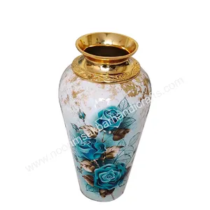 Luxury Vase Blue Flower With Gold Texture Enamel Printed With Gold Embossed Neck High End Vase Only Available At Noorims