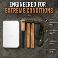Kit de démarrage professionnel pour le feu avec 2 cordons en paracorde vert et en bois gras - Ensemble de silex et d'acier de survie d'urgence dans une boîte métallique