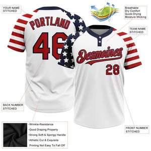 American Fag Sleeves Baseball Softball Jerseys Custom Sublimation 100% Polyester Quick Dry 2 Buttons <b>Club</b> Wholesale - Product Image 3