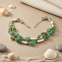 Collar llamativo con cuentas finas y gemas verdes de Art Palace para mujer, plata de ley 925, 0.1g