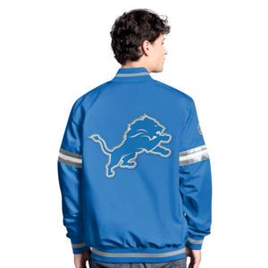 Chaqueta universitaria de béisbol personalizada para hombre, estilo Letterman, de G-III Sports by Carl Banks, color gris, de los Detroit Lions, con cierre completo adaptable. - Product Image 4