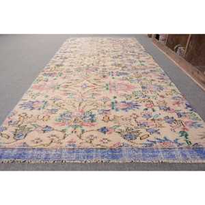 พรมตุรกีโบราณ3.9 x 8.7ft แฮนด์เมดขนสัตว์สีเบจสีฟ้างานปะติดด้านหลังสำหรับข้างเตียงสี่เหลี่ยมผืนผ้าห้องโถงดีไซน์ใหม่ - Product Image 2