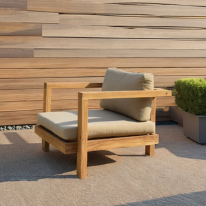 1-Seater โมเดิร์นเก้าอี้เลานจ์เดี่ยวที่หรูหราไม้สักผ่อนคลายสำหรับลานสวนสระว่ายน้ำการใช้งานกลางแจ้งพร้อมชุดโซฟาสวน - Product Image 4