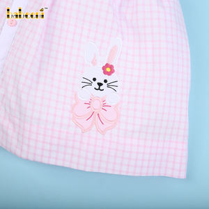 Wholesale Summer Kids Dress with 3D Bunny Applique Window Pane Design Short Sleeves OEM ODM Available! - Product Image 2